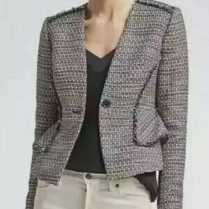 BANANA REPUBLIC Navy, White & Multicolor With Sequins Tweed Blazer‎ Size 10 New